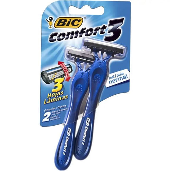 AP BARB BIC CONFORT3 PELE NORMAL AZUL C/2